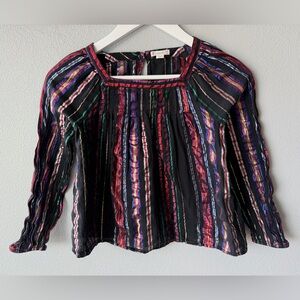 Crewcuts J Crew black colorful metallic striped long sleeve blouse Girls sz 12